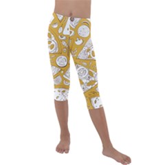 Vector-seamless-pizza-slice-pattern-hand-drawn-pizza-illustration-great-pizzeria-menu-background - Kids  Lightweight Velour Capri Leggings  by uniart180623