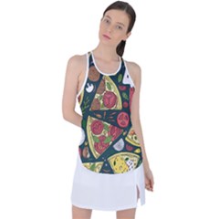 Vector-seamless-pizza-slice-pattern-hand-drawn-pizza-illustration-great-pizzeria-menu-background Racer Back Mesh Tank Top by uniart180623
