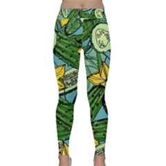 Seamless-pattern-with-cucumber-slice-flower-colorful-hand-drawn-background-with-vegetables-wallpaper Classic Yoga Leggings by uniart180623