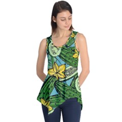 Seamless-pattern-with-cucumber-slice-flower-colorful-hand-drawn-background-with-vegetables-wallpaper Sleeveless Tunic by uniart180623