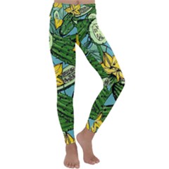 Seamless-pattern-with-cucumber-slice-flower-colorful-hand-drawn-background-with-vegetables-wallpaper Kids  Lightweight Velour Classic Yoga Leggings by uniart180623
