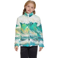 Waves Ocean Sea Tsunami Nautical Art Kids  Puffer Bubble Jacket Coat