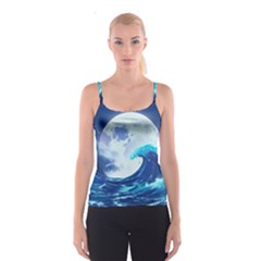 Waves Ocean Sea Tsunami Nautical Blue Spaghetti Strap Top by uniart180623