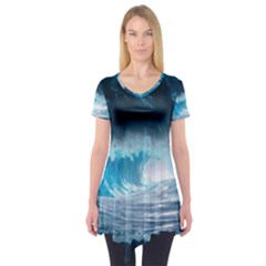 Thunderstorm Storm Tsunami Waves Ocean Sea Short Sleeve Tunic 