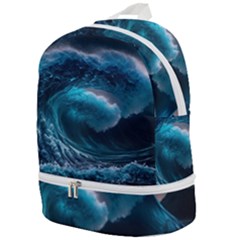 Tsunami Waves Ocean Sea Water Rough Seas Zip Bottom Backpack by uniart180623