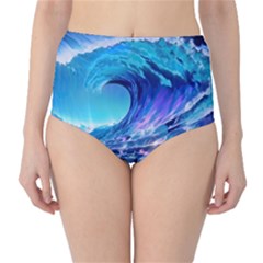 Tsunami Tidal Wave Ocean Waves Sea Nature Water Blue Classic High-waist Bikini Bottoms by uniart180623