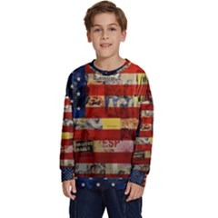Usa Flag United States Kids  Long Sleeve Jersey by uniart180623