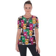 Cat Funny Colorful Pattern Shoulder Cut Out Short Sleeve Top by uniart180623