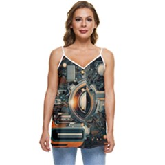 Technology Robot Internet Processor Casual Spaghetti Strap Chiffon Top by Ravend