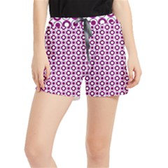 Mazipoodles Magenta White Donuts Polka Dot Women s Runner Shorts by Mazipoodles