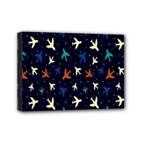 Blue Background Cute Airplanes Mini Canvas 7  X 5  (stretched) by ConteMonfrey