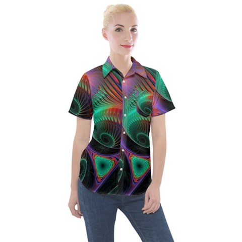 Circle Art 3d Artwork Graphics Vortex Colorful Digital Art Women s Short Sleeve Pocket Shirt by uniart180623