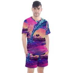 Retro Wave Ocean Men s Mesh Tee And Shorts Set