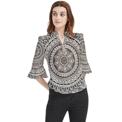 Mandala Circles Drawing Pattern Loose Horn Sleeve Chiffon Blouse by uniart180623