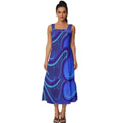 Spiral Shape Blue Abstract Square Neckline Tiered Midi Dress by uniart180623