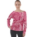 Pink Roses Pattern Floral Patterns Off Shoulder Long Sleeve Velour Top View1
