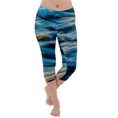 Waves Abstract Lightweight Velour Capri Yoga Leggings by uniart180623