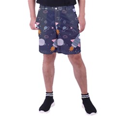 Space Background Illustration With Stars And Rocket Seamless Vector Pattern Men s Pocket Shorts by uniart180623