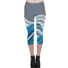 Waves Ink Abstract Texture Art Capri Leggings  by uniart180623