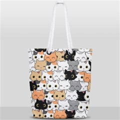 Cute Cat Kitten Cartoon Doodle Seamless Pattern Full Print Rope Handle Tote (small) by Simbadda