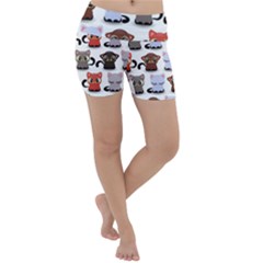 Seamless Pattern With Cute Little Kittens Various Color Lightweight Velour Yoga Shorts by Simbadda