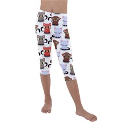 Seamless Pattern With Cute Little Kittens Various Color Kids  Lightweight Velour Capri Leggings  by Simbadda