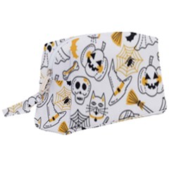 Funny Hand Drawn Halloween Pattern Wristlet Pouch Bag (large) by Simbadda
