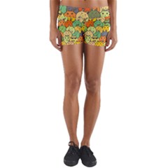 Seamless Pattern With Doodle Bunny Yoga Shorts by Simbadda