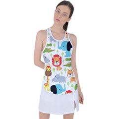 Seamless Pattern Vector With Animals Cartoon Racer Back Mesh Tank Top by Simbadda