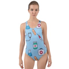 Medical Seamless Pattern Cut-out Back One Piece Swimsuit by Simbadda