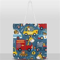 Seamless Pattern Vehicles Cartoon With Funny Drivers Full Print Rope Handle Tote (large) by Simbadda