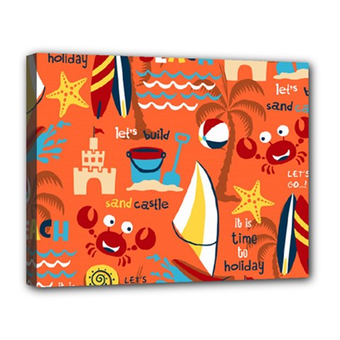 Seamless Pattern Vector Beach Holiday Theme Set Canvas 14  X 11  (stretched)