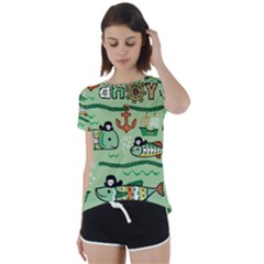 Seamless Pattern Fishes Pirates Cartoon Short Sleeve Open Back Tee by Simbadda