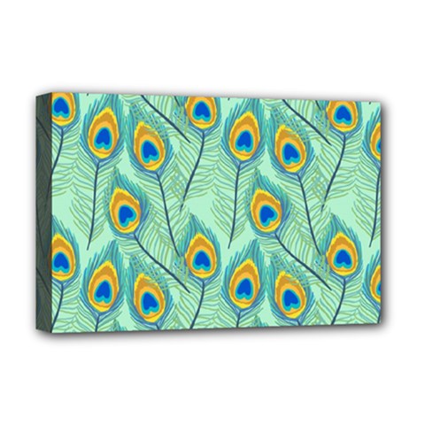 Lovely Peacock Feather Pattern With Flat Design Deluxe Canvas 18  X 12  (stretched) by Simbadda