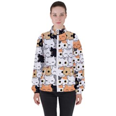 Cute-cat-kitten-cartoon-doodle-seamless-pattern Women s High Neck Windbreaker by Simbadda