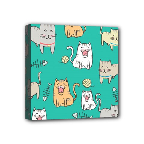 Seamless-pattern-cute-cat-cartoon-with-hand-drawn-style Mini Canvas 4  X 4  (stretched) by Simbadda