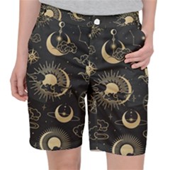 Asian-seamless-pattern-with-clouds-moon-sun-stars-vector-collection-oriental-chinese-japanese-korean Women s Pocket Shorts by Simbadda