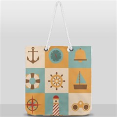 Nautical Elements Collection Full Print Rope Handle Tote (large) by Bangk1t