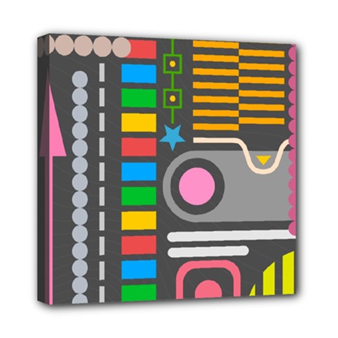 Pattern Geometric Abstract Colorful Arrows Lines Circles Triangles Mini Canvas 8  X 8  (stretched) by Bangk1t