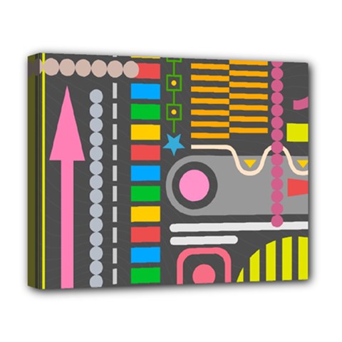 Pattern Geometric Abstract Colorful Arrows Lines Circles Triangles Deluxe Canvas 20  X 16  (stretched) by Bangk1t