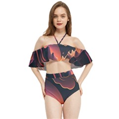 Fire Flame Burn Hot Heat Light Burning Orange Halter Flowy Bikini Set  by pakminggu