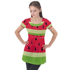Watermelon Fruit Food Healthy Vitamins Nutrition Puff Sleeve Tunic Top