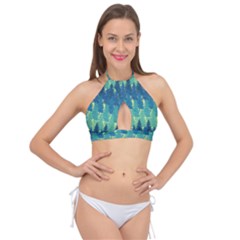 Christmas Trees Pattern Digital Paper Seamless Cross Front Halter Bikini Top by pakminggu