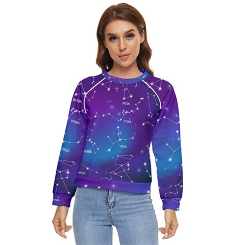 Realistic Night Sky With Constellations Women s Long Sleeve Raglan Tee by Cowasu