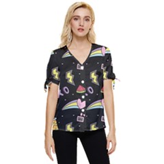 Cute-girl-things-seamless-background Bow Sleeve Button Up Top