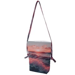 Ocean Waves Sunset Folding Shoulder Bag by uniart180623