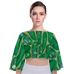 Golf Course Par Golf Course Green Tie Back Butterfly Sleeve Chiffon Top by Cowasu