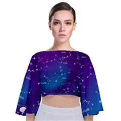 Realistic Night Sky With Constellations Tie Back Butterfly Sleeve Chiffon Top by Cowasu