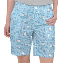 Dentist Blue Seamless Pattern Women s Pocket Shorts