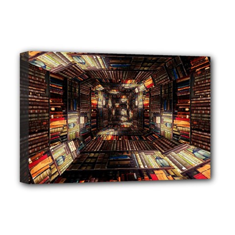Library-tunnel-books-stacks Deluxe Canvas 18  X 12  (stretched) by Bedest